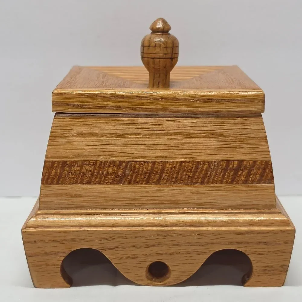 Vintage 60s Wooden Jewelry Trinket Box Red Lined Hand Carved By Forest Gibson
